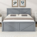 Queen Size Wooden Platform Bed With Four Storage Drawers And Support Legs, Gray Queen Gray Pine