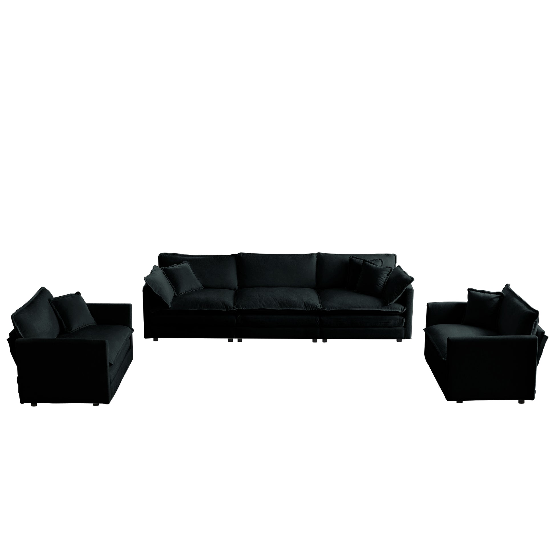 Sofa Set Of 3, 1 1 3 Seats Living Room Sofa Set, Accent Chair, Loveseat, And Three Seat Sofa Modern Style Round Arms 3 Piece Sofa Set, Black Chenille Black Chenille 5 Seat