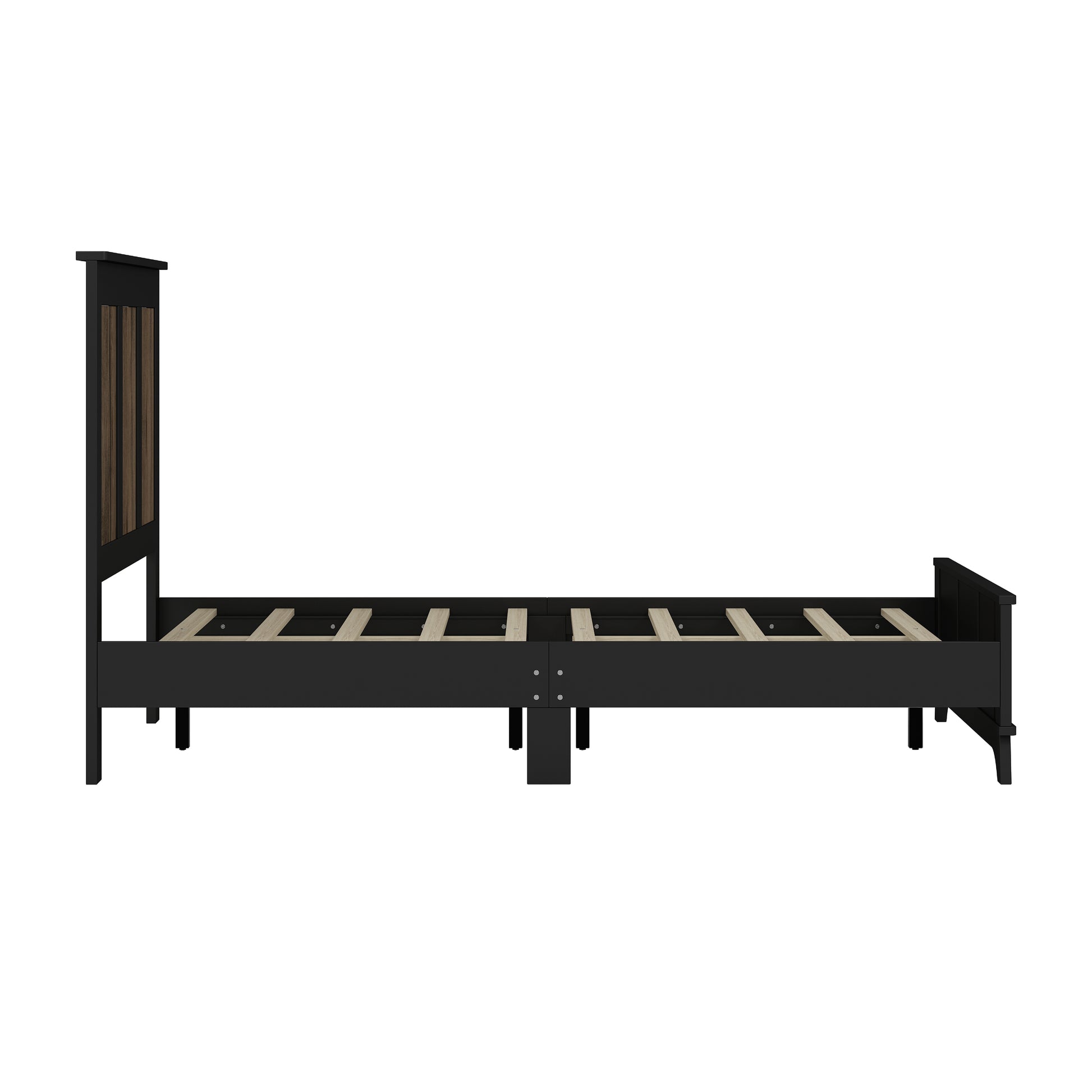 4 Pieces Bedroom Sets, Queen Size Farmhouse Platform Bed With Wooden Strip Decoration, Storage Nightstand And Dresser With Metal Handle, Black Queen Black 4 Piece Set Particle Board