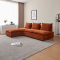 Modern Armless L Shaped Sectional Sofa Couch With Ottoman Modular Design, Durable Construction, Easy Care Upholstery For Living Room, Apartment, Office, Small Space Orange Wood Medium Soft Foam Chenille 4 Seat