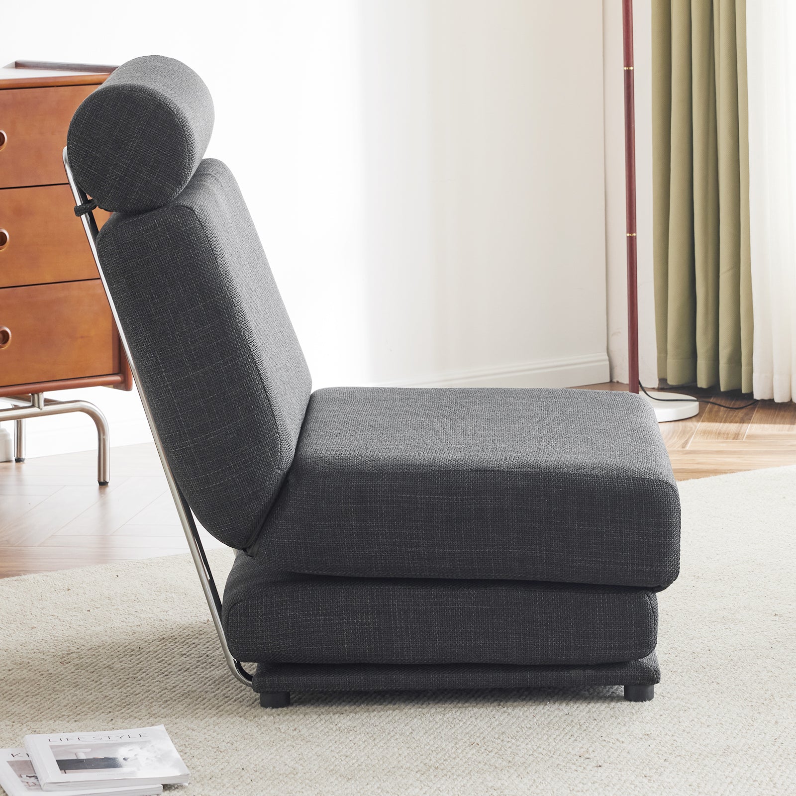 Single Sofa Chair Foldable Single Sofa Bed With Pillow,Portable Foldable Sofa Bed,Leisure Sofa Chair,Easy To Store,Made Ofand Wearable Linen,Dark Grey Dark Gray Modern Foam Linen