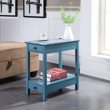 Teal Storage Accent Table With Usb Teal Primary Living Space Modern Pine Drawers Rectangular Wood
