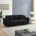 86.6 Inch Teddy Fleece Black Sofa With Four Throw Pillows Hardware Feet Can Be Placed In The Apartment Bedroom To Sit Comfortably Without Taking Up Space Black Fabric 2 Seat