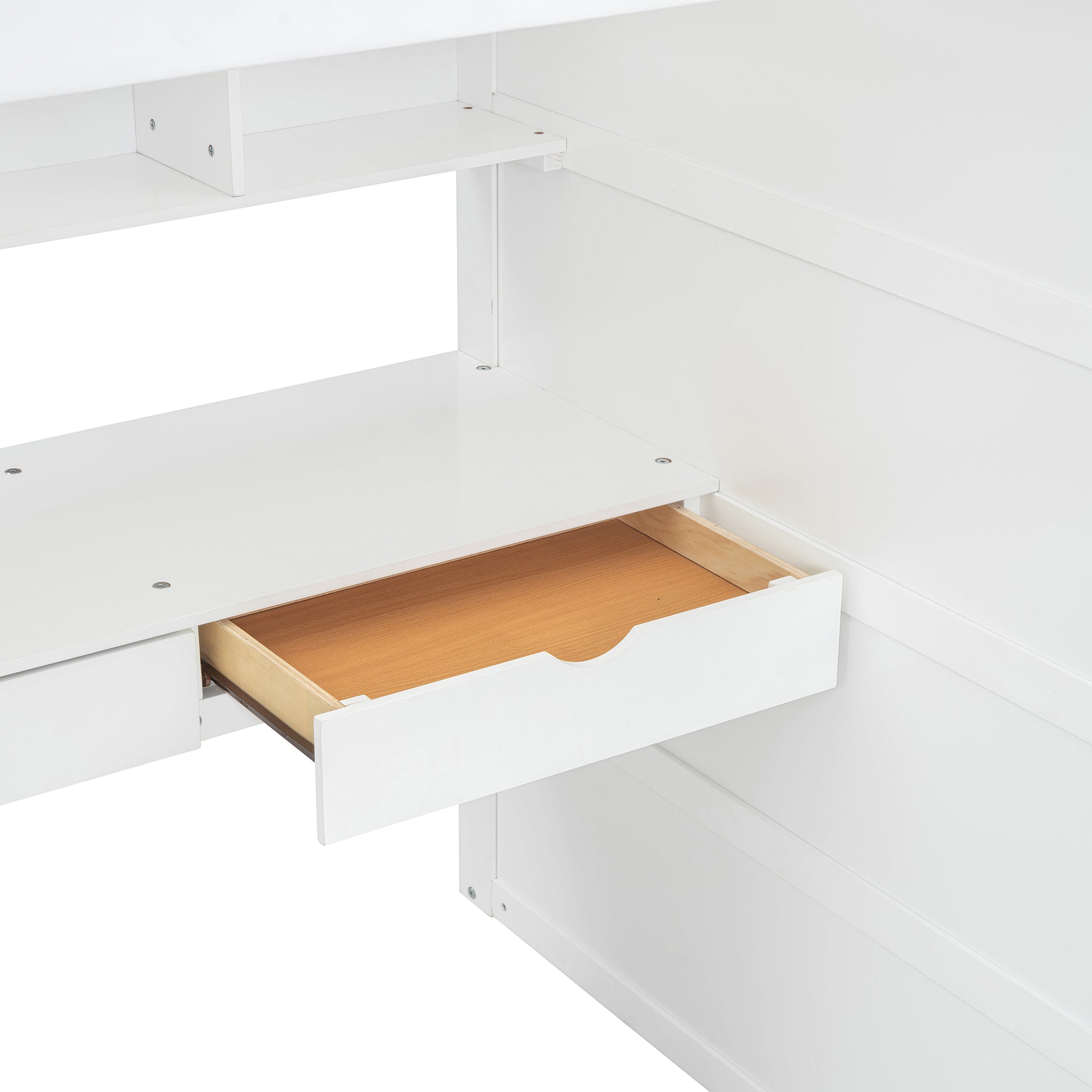 Twin Size Loft Bed With Desk, Wardrobes, 4 Drawers And 4 Shelves White Twin White Solid Wood
