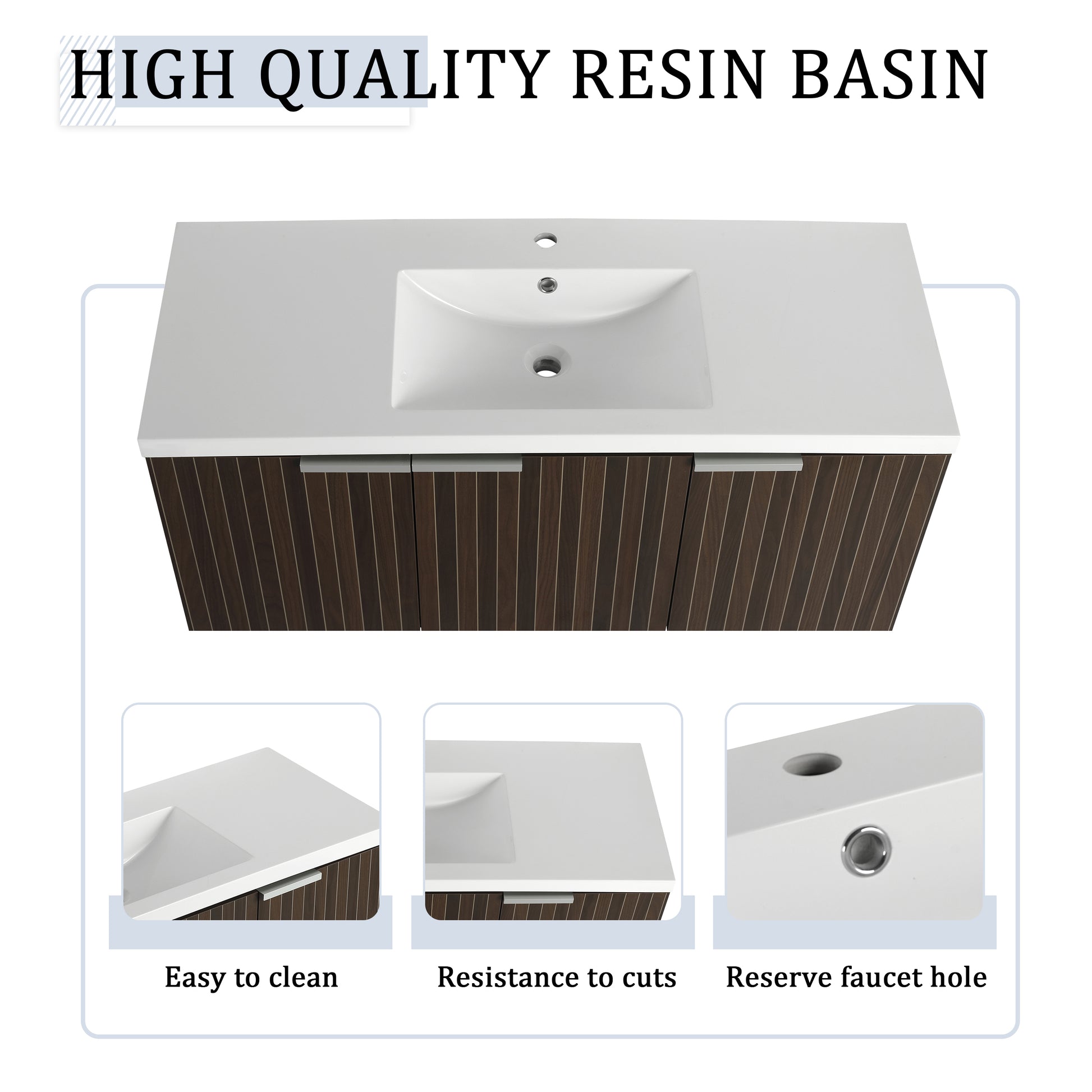 48 Inch Bathroom Cabinet With Resin Sink,Soft Close Doors,Float Mounting Design Silver Brown Stripe Bathroom Modern Plywood Plywood