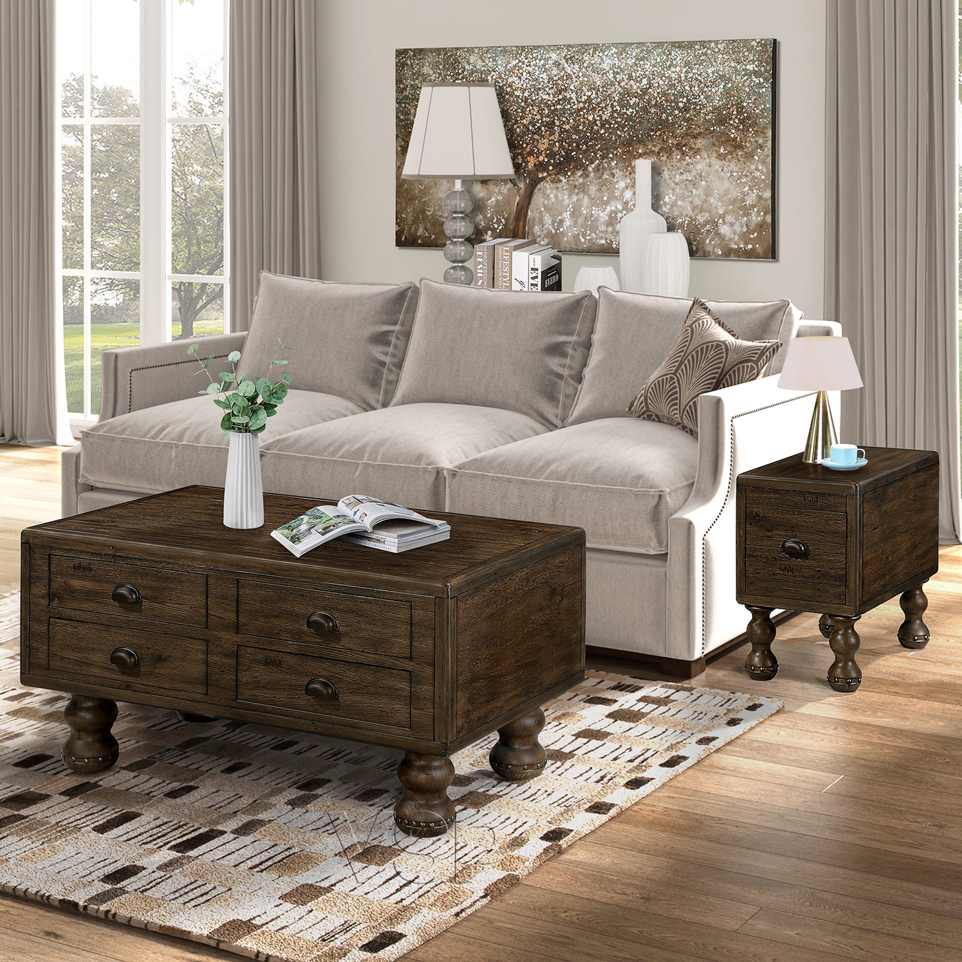 Solid Wood End Table, Rectangle 23.6 Inch Narrow Side Table With Drawer, Vintage Bedside Table Nightstand For Small Spaces, Living Room, Bedroom, Easy Assembly, Espresso Espresso Pine