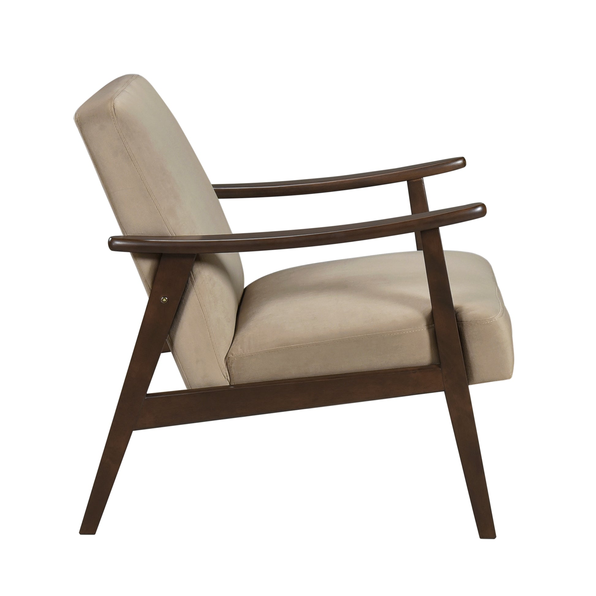 Mid Century Modern Design 1Pc Accent Chair Light Brown Velvet Upholstery Dark Walnut Finish Wood, High Resiliency Foam Cushions Light Brown Primary Living Space Mid Century Modern Solid Wood
