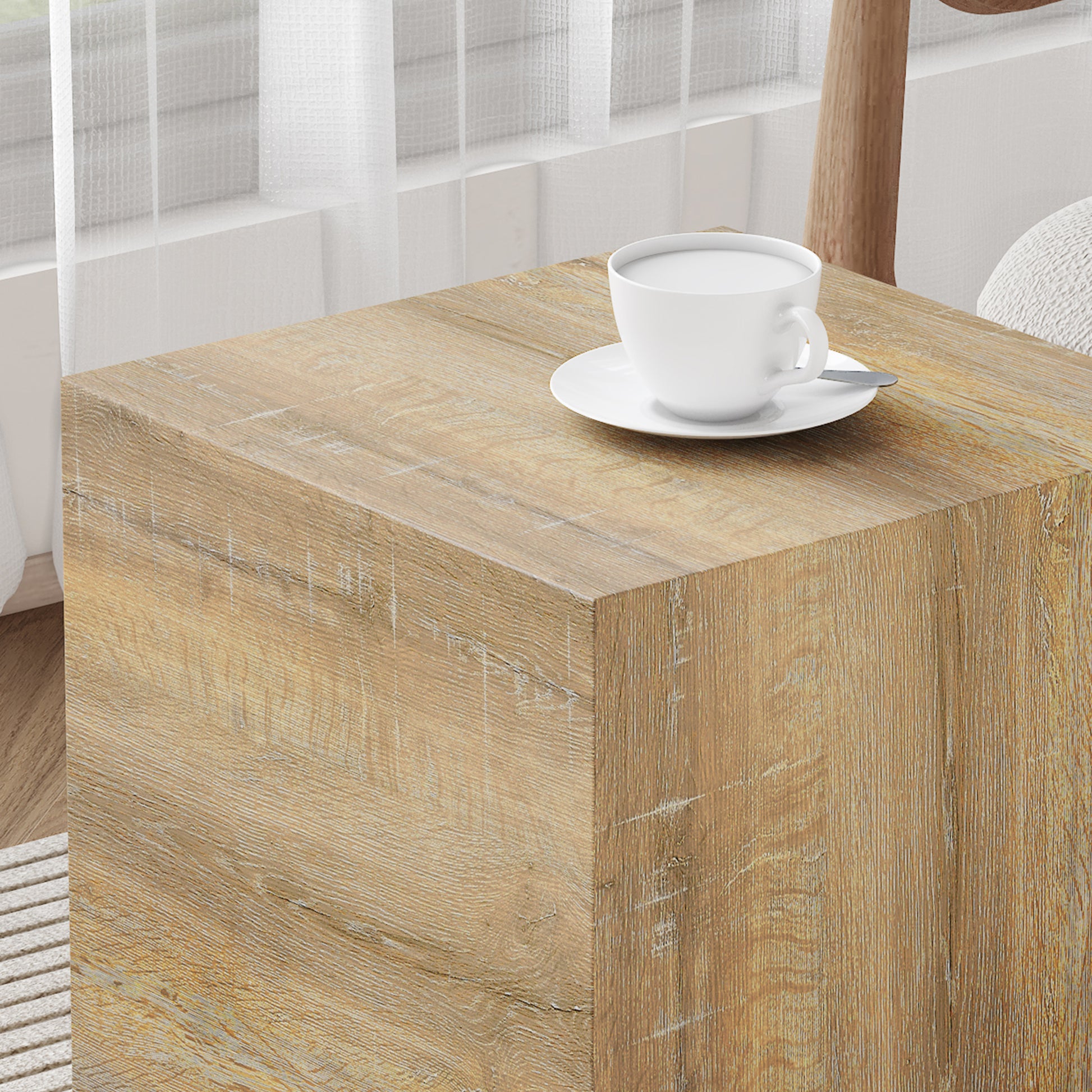 Elevate Your Living Space With This Square Modern Mdf Coffee Table That Showcases Smooth, Light Wood Color Texture Patterns. It Is Characterized By Stylish Design.15.7*15.7*15.7 Wood Mdf