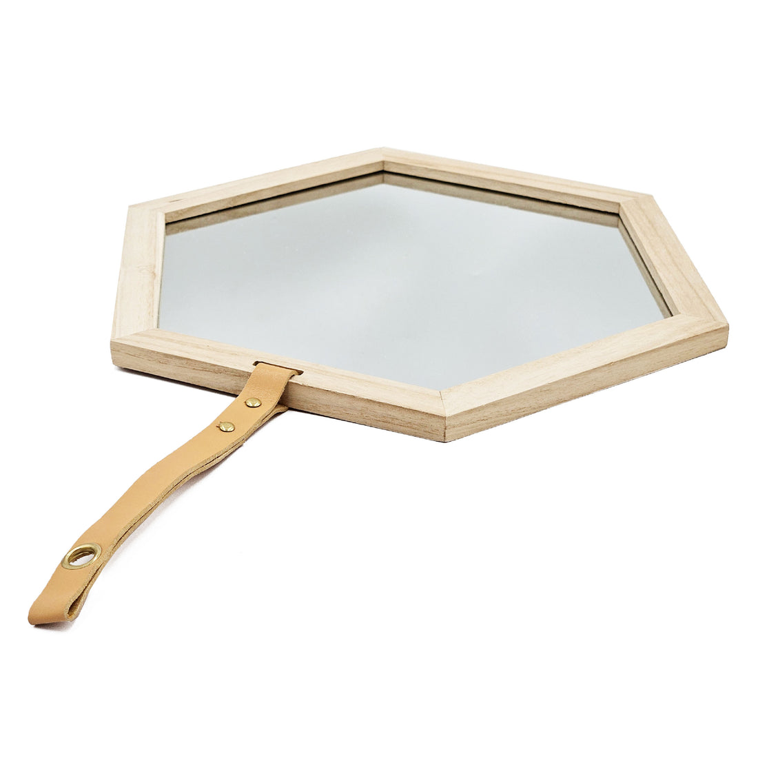 Harlan Hexagon Mirror, 16X14" Beige Brown Wood Glass