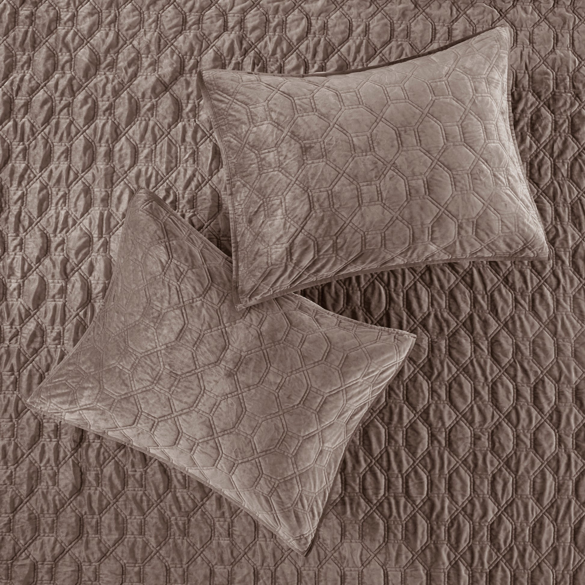 3 Piece Velvet Quilt Set Taupe King Cal King King Taupe Cotton