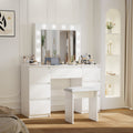 Large White Vanity Tables With Mirror And Light Matte White White Drawer 5 Drawers & Above Bedroom Extra Deep Drawers Modern 2 Or Less Poplar Mirror Included White Particle Board Mdf