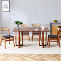 Table And Chair Set, Ancient Style Solid Wood Dining Table, Imitation Rattan Table Legs, Beautiful Simple Solid Wood Dining Chair, Perfect For Dinner, Meetings, Home And Office Decoration Walnut Rubber Wood