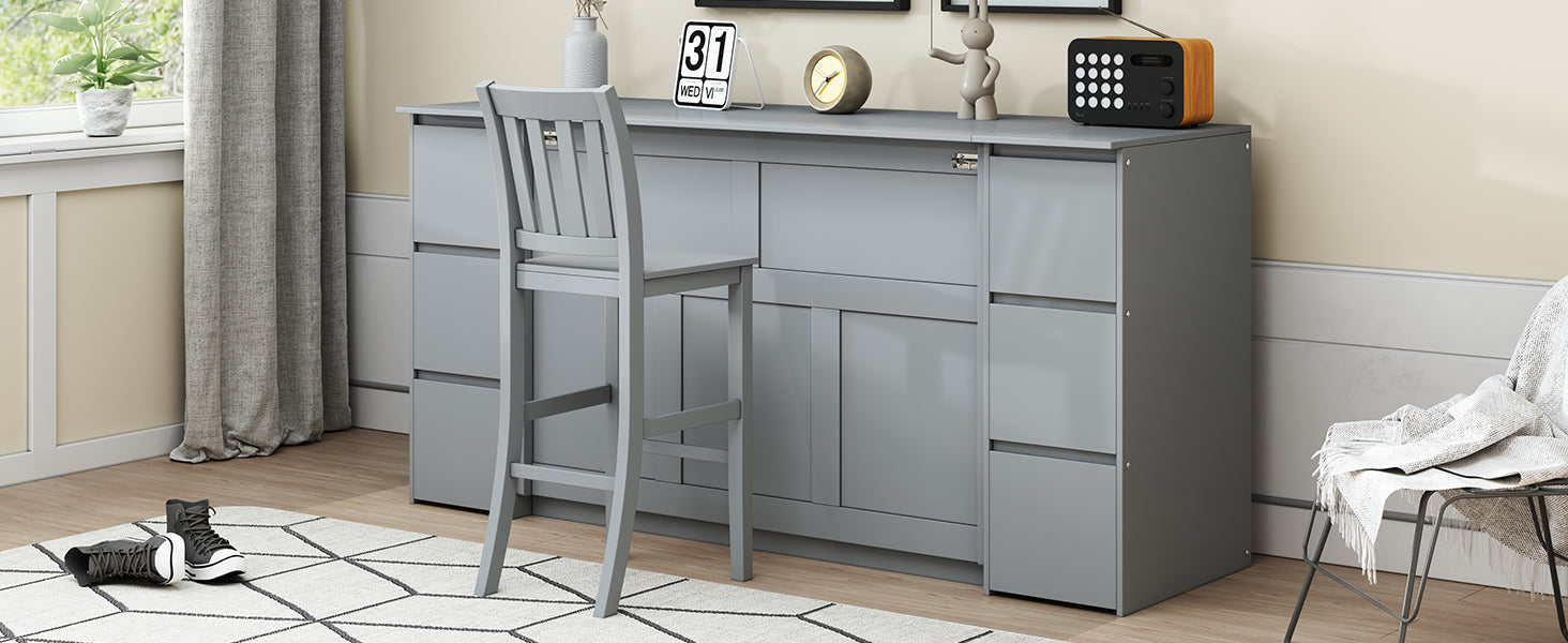 Full Size Murphy Bed With Drawers, Cabinets And Usb Ports,Gray Full Gray Mdf Lvl