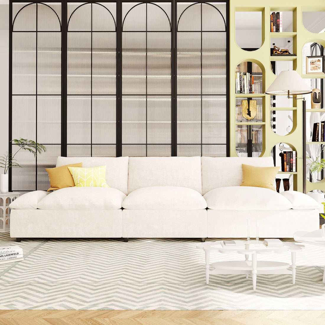 119.5'' 3 Seater Sofa With 2 Storage Unitsfor Living Room, Office, Apartment Beige Polyester 3 Seat