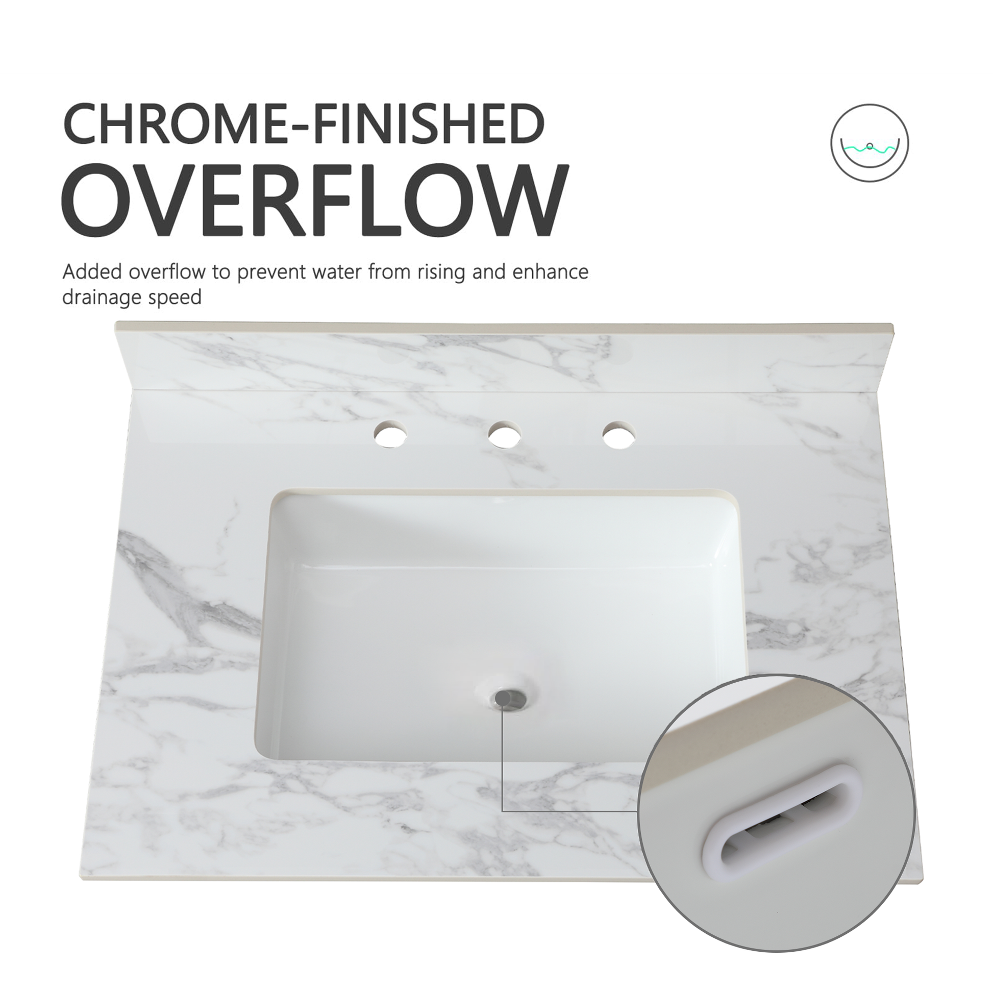 31"X22"Bathroom Vanity Top,Sintered Stone Carra Whitebarthroom Vanity Sink Tops With Rectangular Undermount Ceramic Sink With Vanity Backsplash, Three Faucet Hole Bathroom Vanity Countertop White