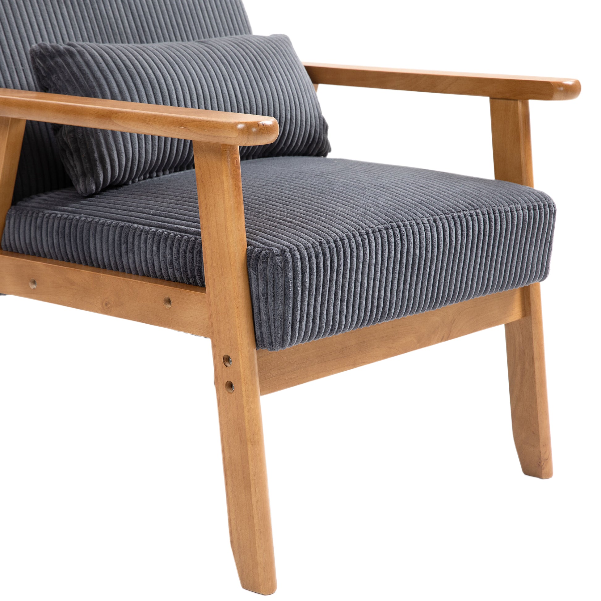 Leisure Chair With Solid Wood Armrest And Feet, Leisure Chair, Wood Frame, Velvet, L, Solid Rubber Wood Legs, Mid Century Modern Accent Chair, For Living Room Bedroom Studio Chair Dark Gray Corduroy