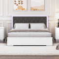 Queen Size Upholstered Bed With Led Light,Modern Platform Bed With With Velvet Headboard,White Queen White Mdf