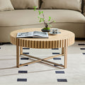 Modern Handcraft Drum Coffee Table 31.5 Inch Round Coffee Table For Living Room,Small Coffee Table With Sturdy Pedestal,Natural Ash Natural Ash Mdf Metal