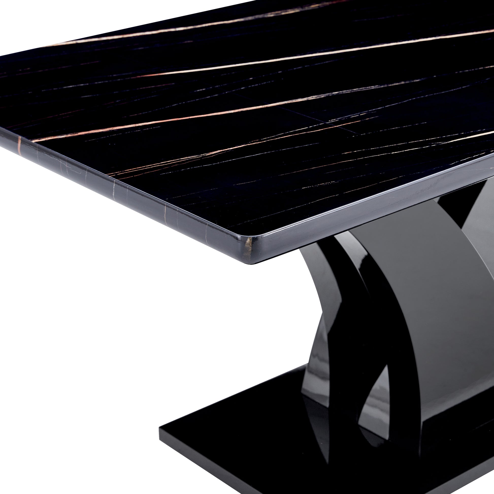 Table And Chair Set, Modern Dining Table, Black Tabletop And Black Mdf Leg Table, Soft And Comfortable Dining Chair, Perfect For Dinner, Meetings, Home And Office Decor White Black Mdf