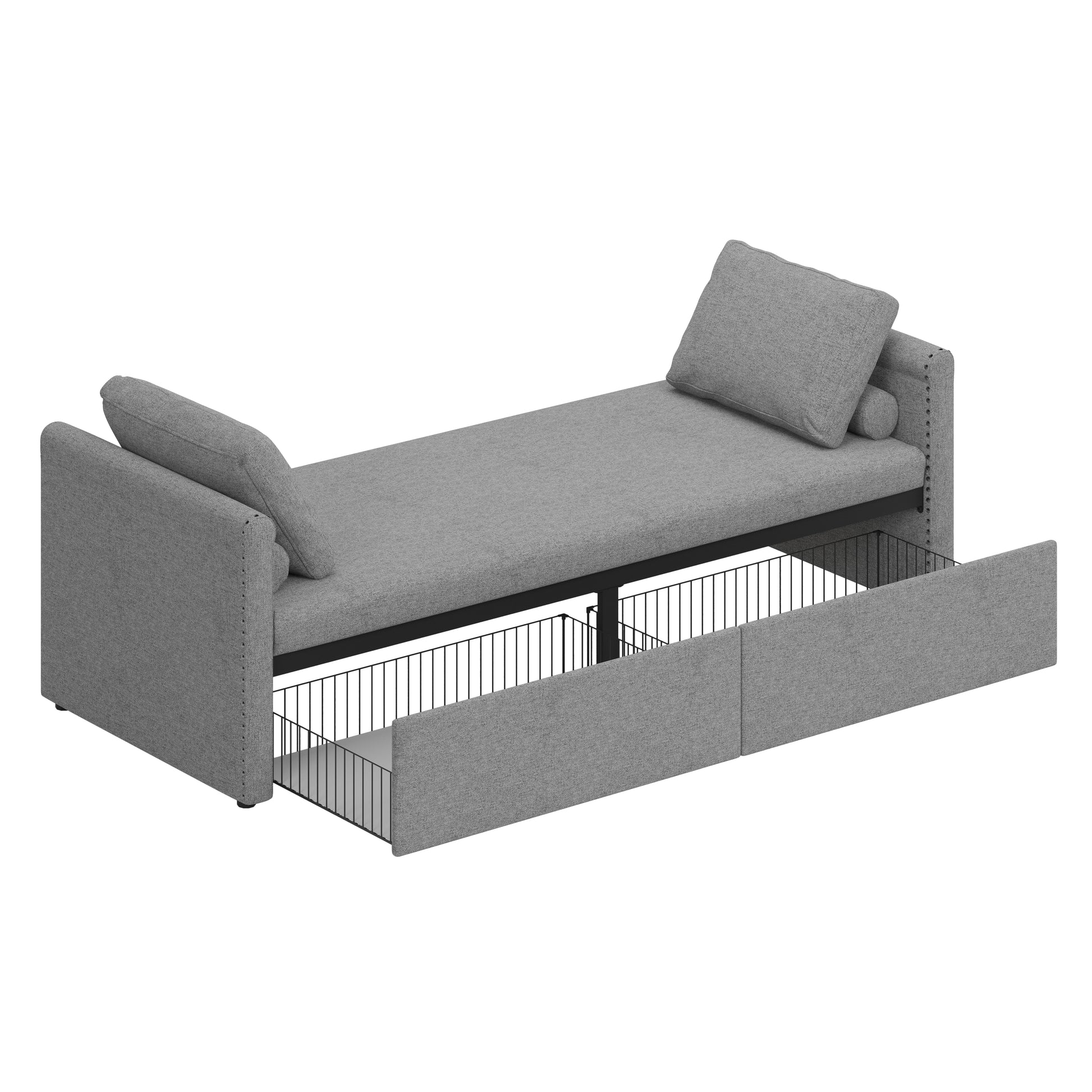 Modern Upholstered Chaise Lounger Daybed Small Single Daybed With 2 Drawers, No Mattress Needed, Perfect For Living Rooms & Home Office, Linen Fabric, Gray Gray Linen