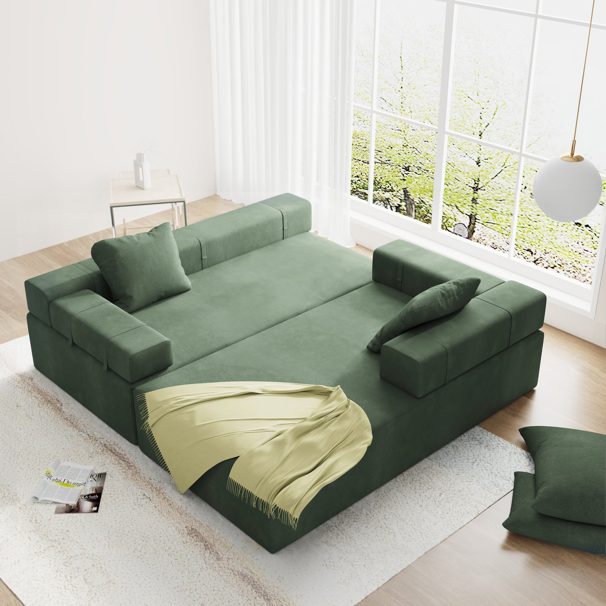 Modern Upholstered Sectional Sofa Couch Set,Modular 108" L Shaped Sectional Living Room Sofa Set With 6 Pillows,Free Combination Sofa Couch For Living Room,Bedroom Green Foam Chenille 3 Seat