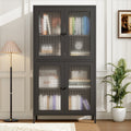 Classic Metal Storage Cabinet Display Cabinet With 4 Glass Doors 4 Shelves Cabinet Freestanding Bookcase Side Cabinet For Home Office Living Room Kitchen Hallway Black, Begonia Flower Tempered Glass Freestanding 3 4 Shelves Glass Pane Black Kitchen Glass