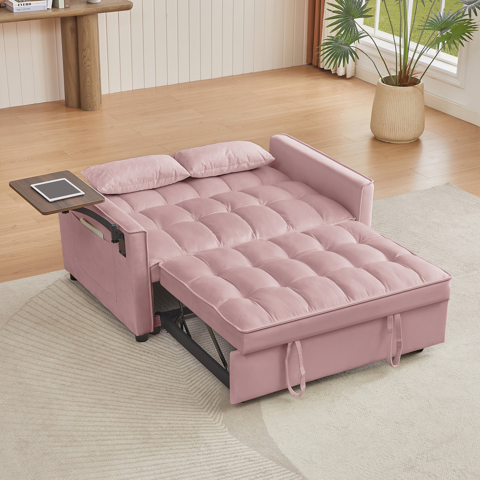 Pink Velvet Loveseat Sofa Bed Pink Wood Tufted Back Square Arms Foam Velvet 2 Seat