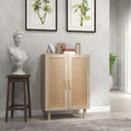 Homcom Sideboard Buffet Cabinet, Kitchen Cabinet, Coffee Bar Cabinet With 2 Rattan Doors And Adjustable Shelves, Natural Natural Wood Particle Board