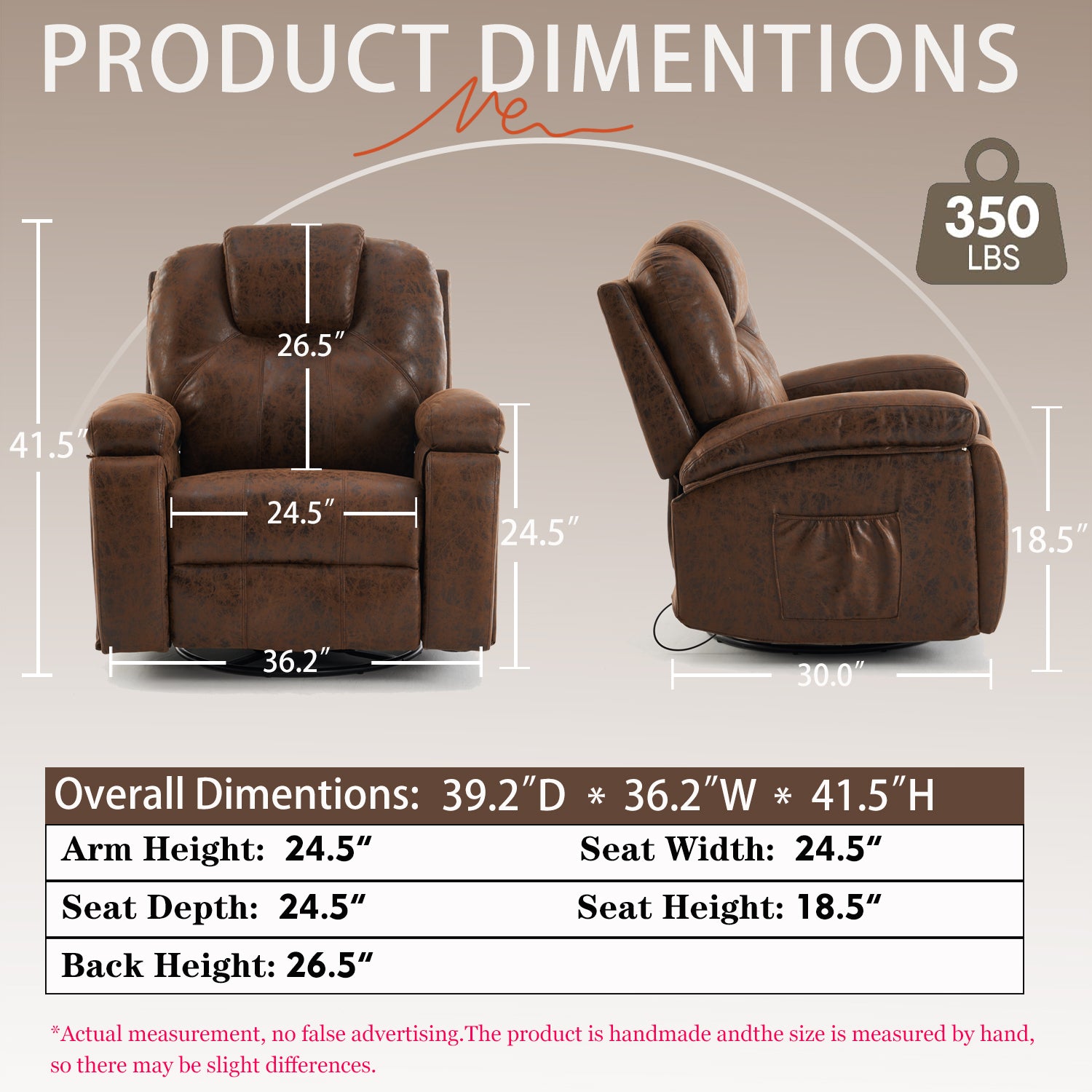 Oversized Single Sofa Armchair With Side Pockets Couches, For Living Room Meeting Room Bedroom Brown Faux Leather 1 Seat