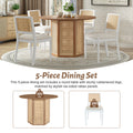 5 Piece Rattan Round Dining Table Set, Wood Table With Hexagonal Base And Upholstered Chairs For Dining Room, Kitchen,Indoor Use, White Beige Wood Dining Room Solid Wood Rubberwood Round Dining Table With Chair Wood Wood White Seats 4 Traditional Round