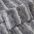 4Pc Faux Fur Comforter Set Queen Grey Polyester