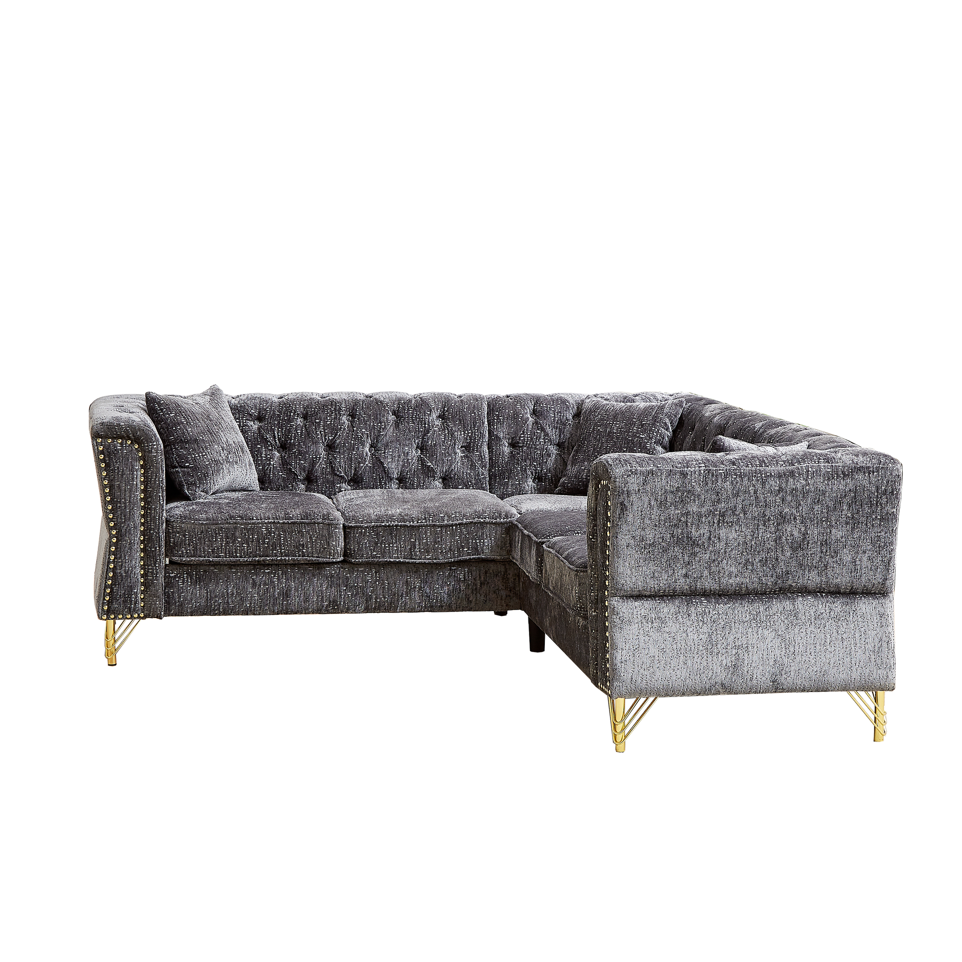 81.5 Inch Chenille Corner Sofal Shaped Sectional Couch, 5 Seater Corner Sofas With 3 Cushions For Living Room, Bedroom, Apartment, Office Grey Foam Chenille 5 Seat