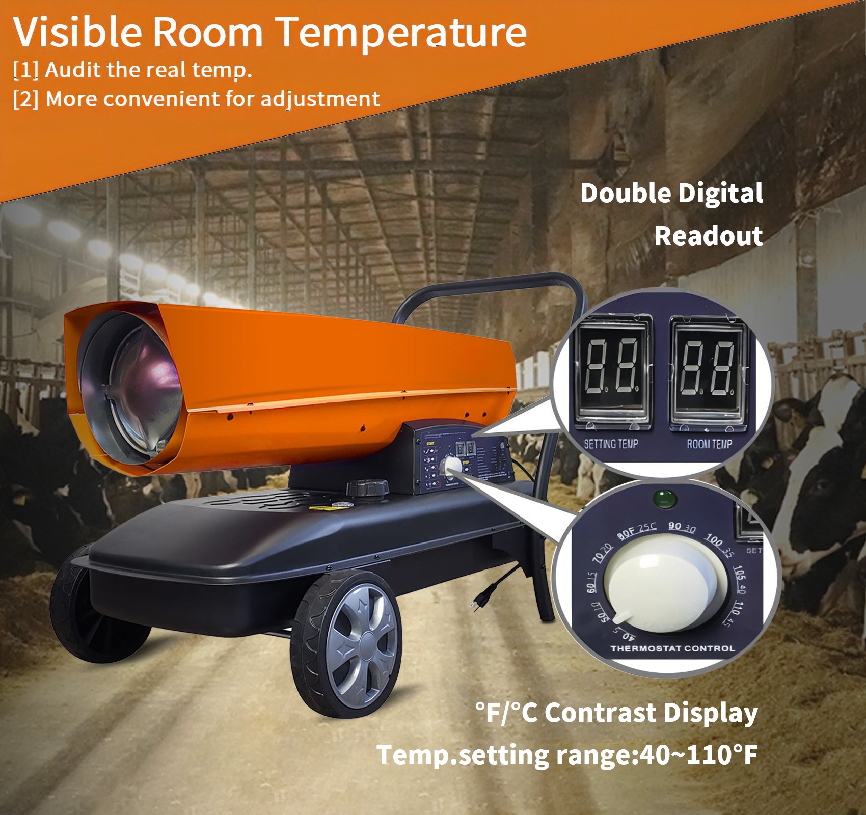 Portable Movable Torpedo Forced Air Heavy Duty 125000Btu Kerosene Diesel Heater With Thermostat Control And Overheat Protection For Jobsite,Garage,Construction Site And Farm. Orange Multi Garden &