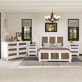 4 Pieces Bedroom Sets, Full Size Farmhouse Platform Bed With Wooden Strip Decoration, Storage Nightstand And Dresser With Metal Handle, White Full White 4 Piece Set Particle Board