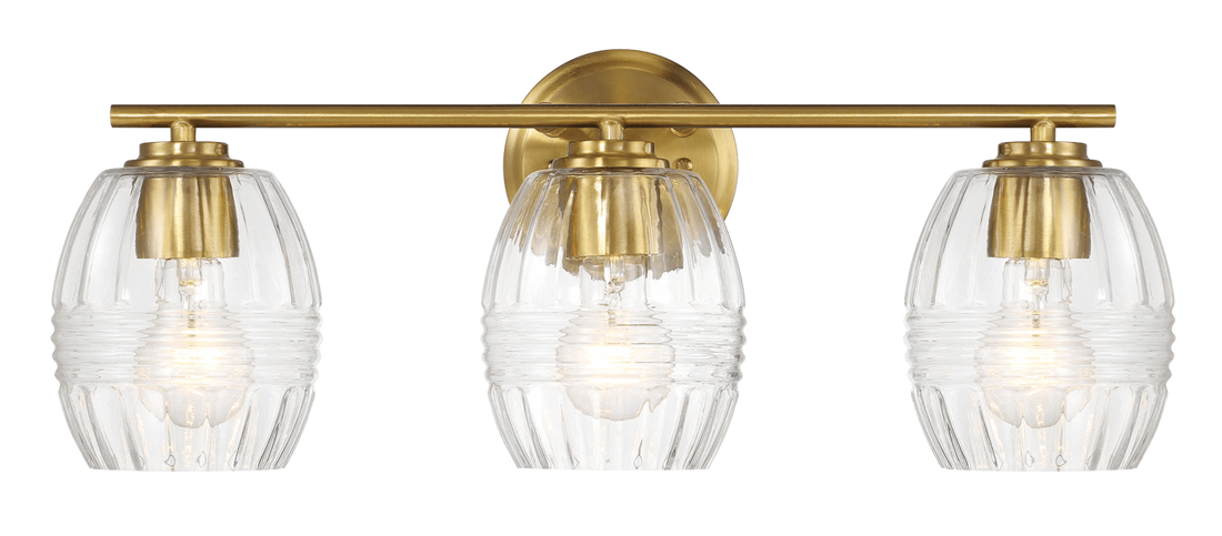 Luster Three Lights Vanity With Clear Glass For Bathrooms Above Mirror Wall Lamp Satin Brass Clear,Gold Brass,Glass,Metal