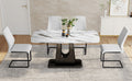Table And Chair Set, Modern And Minimalist Dining Table, Imitation Marble Patterned Tabletop, Mdf Legs With U Shaped Brackets. Paired With Comfortable Chairs, Suitable For Dining And Living Rooms. Black Mdf Glass