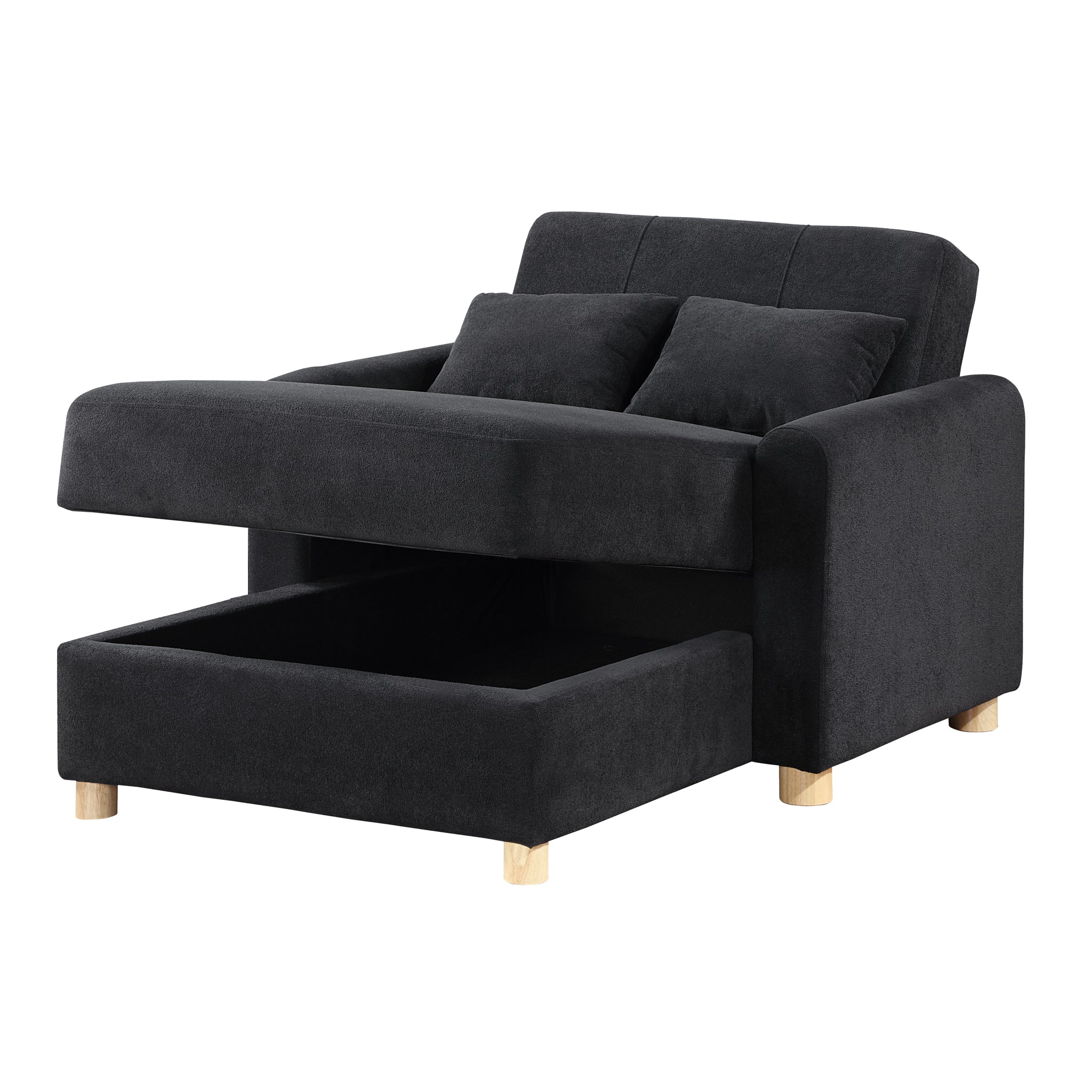 Thomas 42.5"W Black Fabric Convertible Sleeper Chaise Lounge Chair With Storage Black Fabric