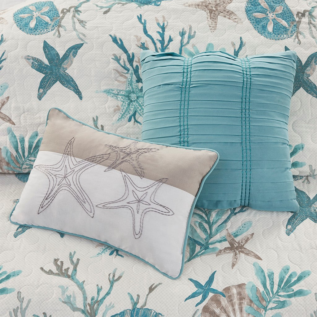 6 Piece Cotton Sateen Quilt Set With Throw Pillows Aqua King Cal King King Aqua Cotton