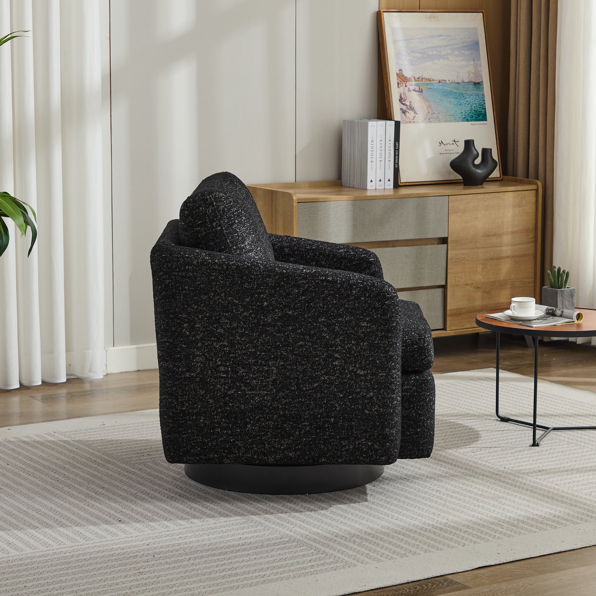 31.5"W Swivel Accent Chair And Comfy Round Accent Single Sofa Chair, 360 Degree Club Chair, Lounge Armchair For Living Room,Bedroom.Nursery.Black Gray Chenille Black Gray Chenille