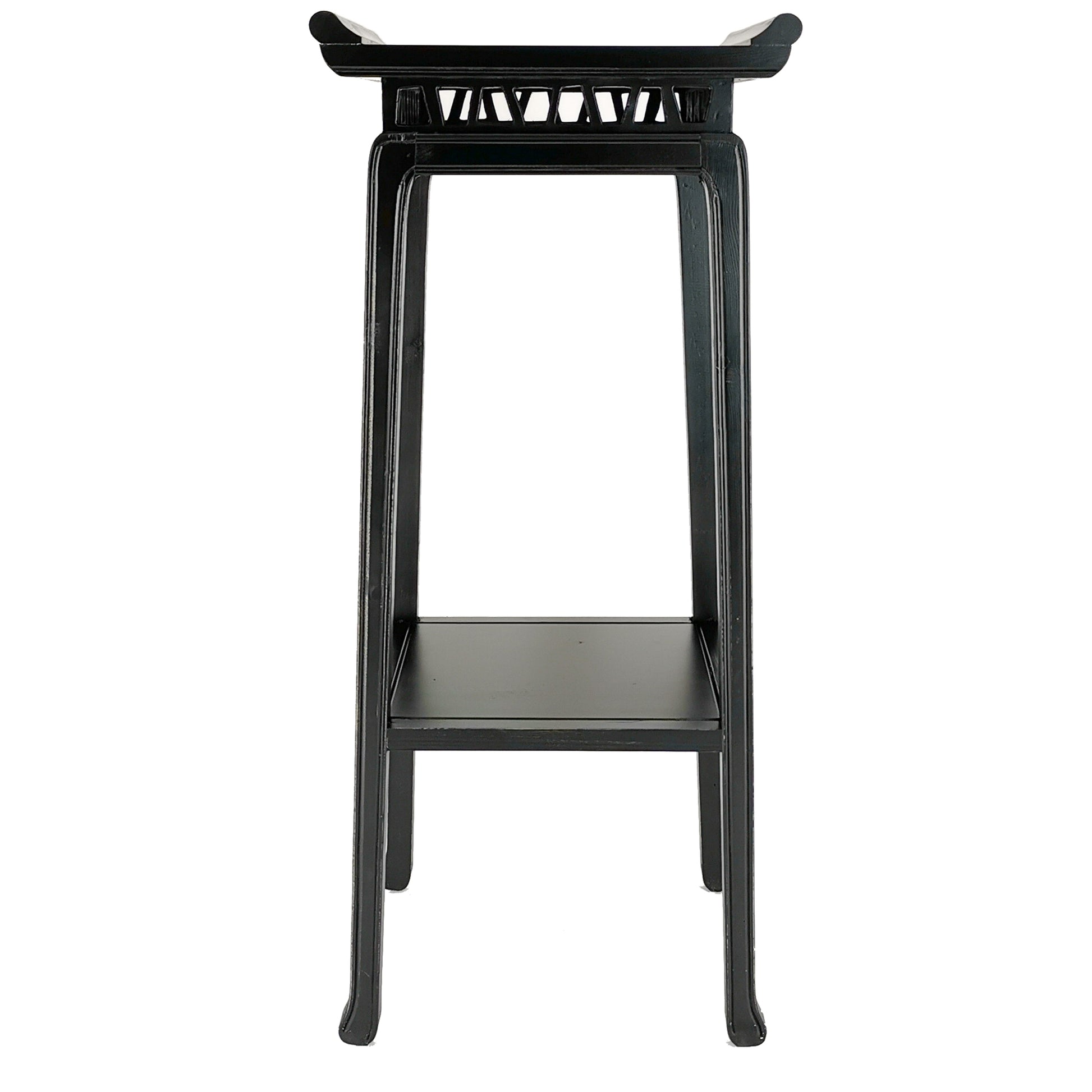 Wooden Pedestal Stand With Open Bottom Shelf, Antique Black Black Solid Wood