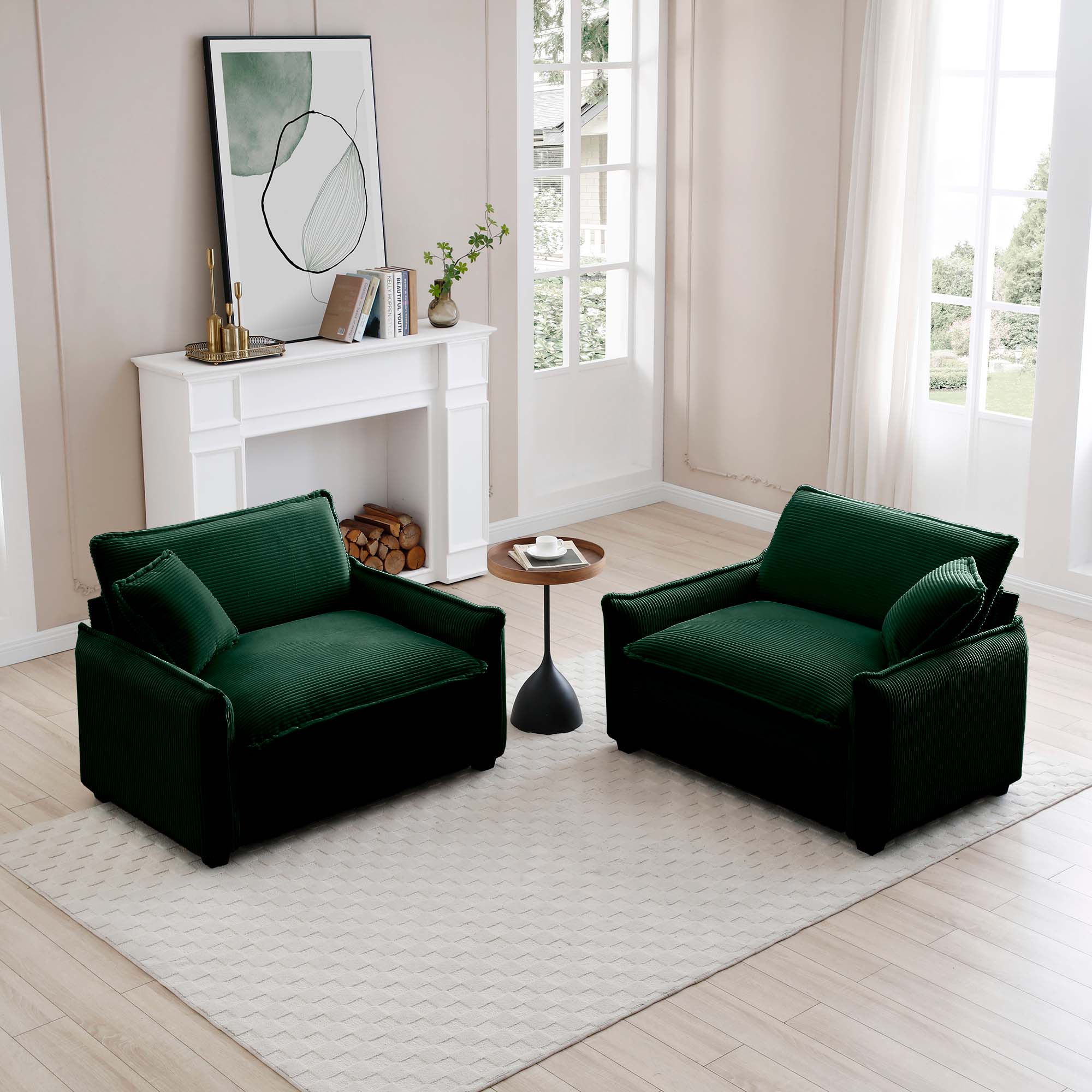 Green Corduroy,Luxurious And Sophisticated Deep Seated Sofa Set With Two Single Deep Seat Sofa Suitable For Living Room And Office Green Corduroy 2 Seat