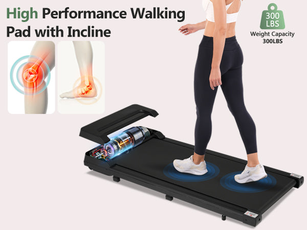 Walking Pad Under Desk Treadmill For Home Office 2.5Hp Walking Treadmill 0.6 4Mph 300Lbs Capacity Treadmill For Walking Running Remote Control Batteries Black Metal