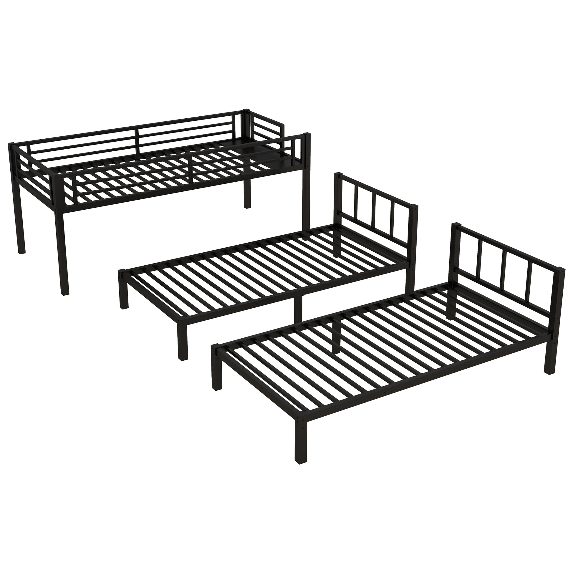 Twin Over Twin & Twin Bunk Beds For 3, Twin Xl Over Twin & Twin Bunk Bed Metal Triple Bunk Bed, Black Black Metal
