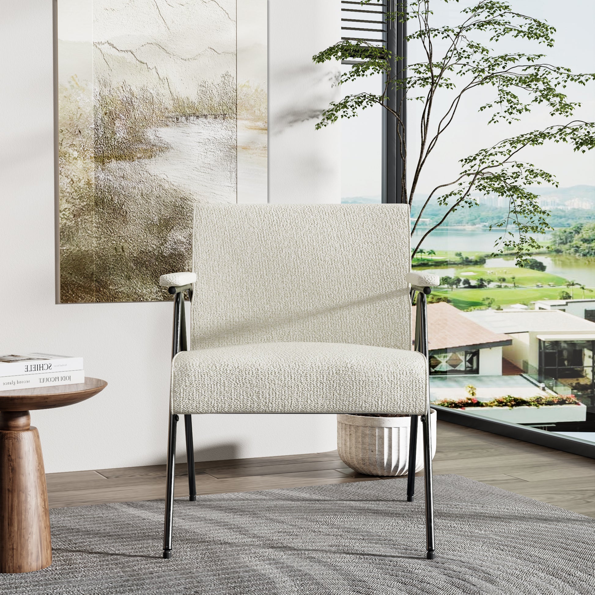 Fx P91 Wt Sofa Chair Modern White Accent Chair With Metal Frame Stylish Upholstered Single Sofa, Perfect For Living Room, Bedroom, And Office Decor Temu Suitable White Linen