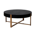 Modern Handcraft Drum Coffee Table 31.5 Inch Round Coffee Table For Living Room,Small Coffee Table With Sturdy Pedestal,Black Matt Black Mdf Metal