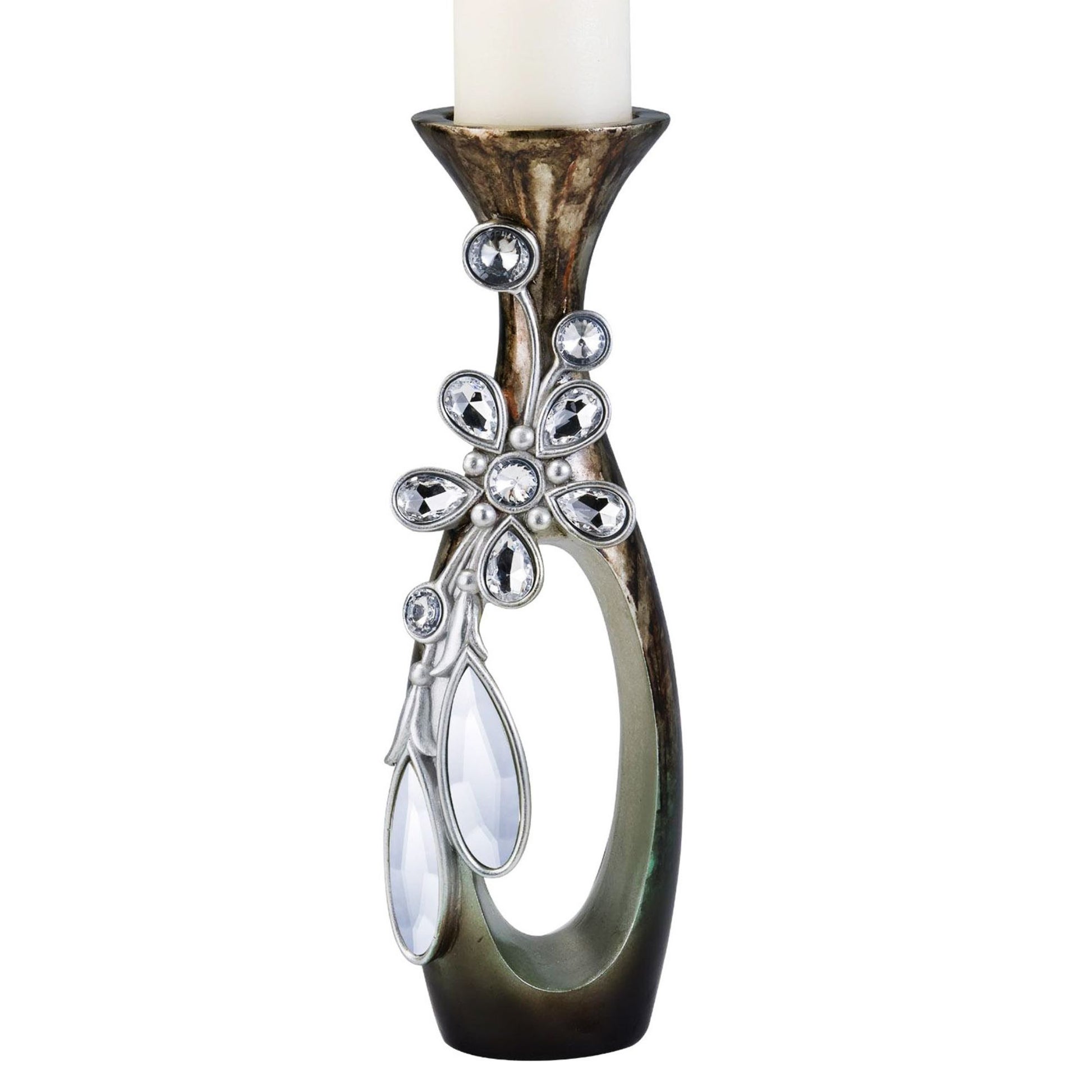 20" Tall Polyresin "Balleria" Candleholder, Crystal And Glass Accent Multicolor Polyresin