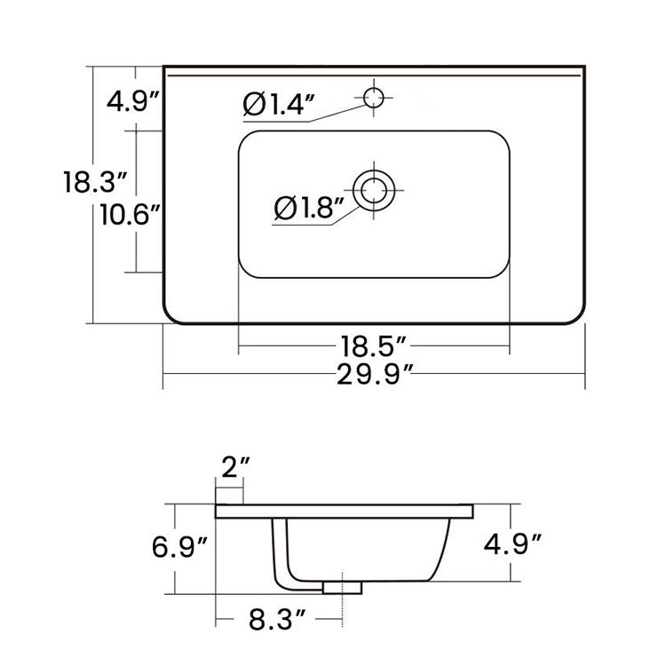 Bb04 30 301, Integrated White Ceramic Basin, Drain Not Included Gloss White Ceramic