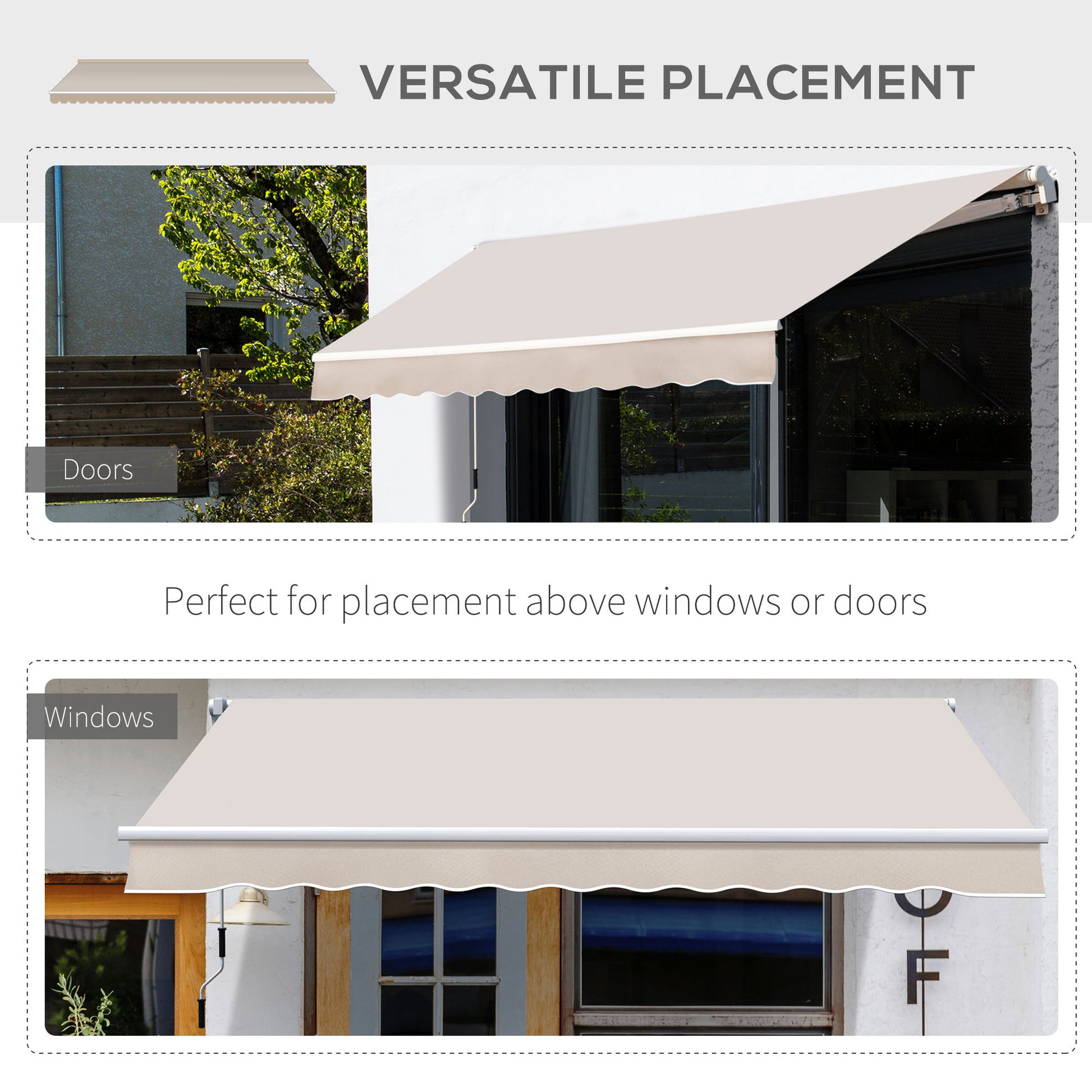 Outsunny 8' X 7' Patio Retractable Awning, Manual Exterior Sun Shade Deck Window Cover, Beige Beige Aluminum