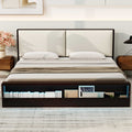 King Size Platform Bed Frame With Upholstery Headboard And Bookshelf In Footboard And Led Light Strips, Espresso King Espresso Solid Wood Mdf