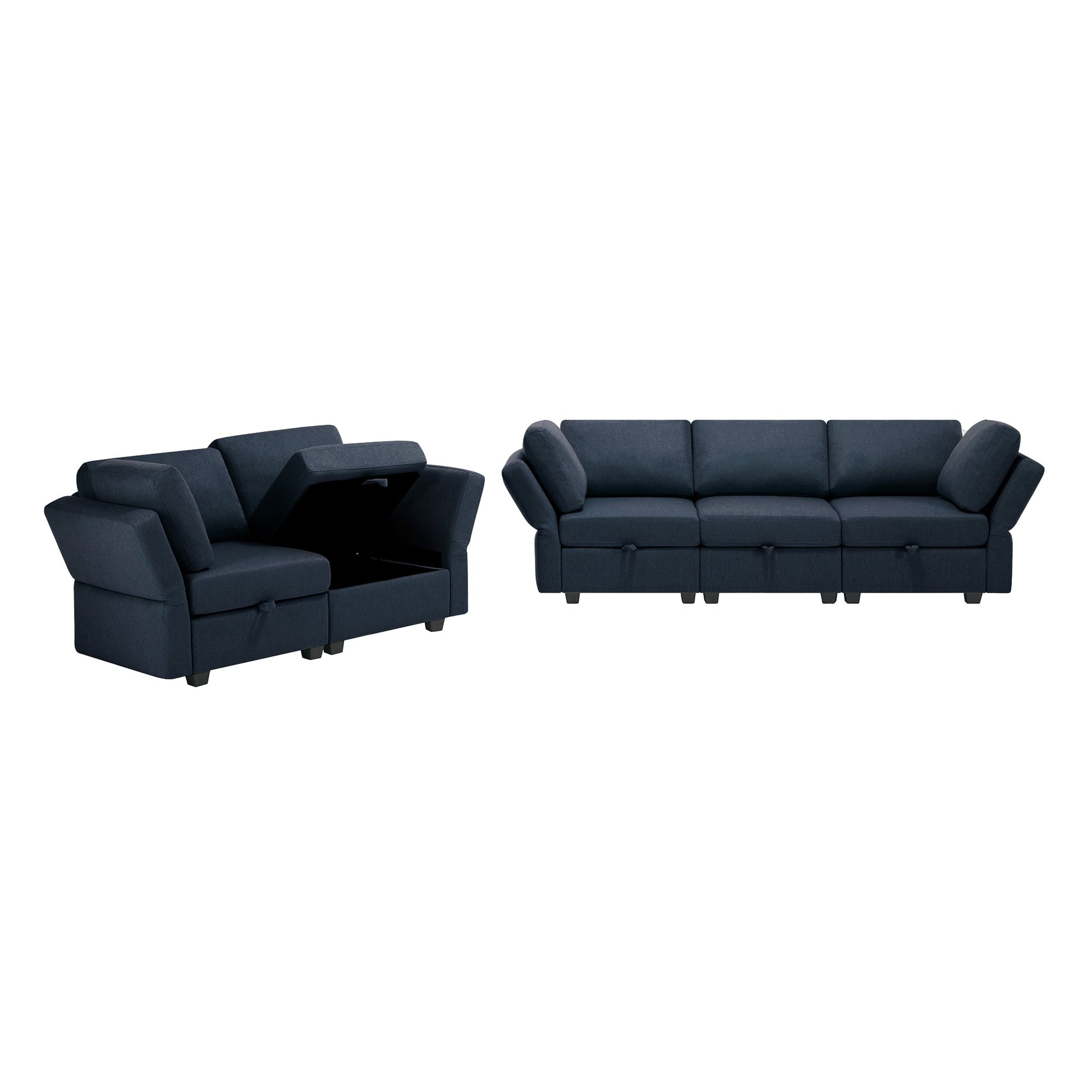 Living Room Sofa Set With 3 Seat Couch And 2 Seat Loveseat, Hidden Storage Under Seat, Soft Back Cushions And Arm Cushionsadjustable Arms And Backs Blue Blue Polyester 5 Seat